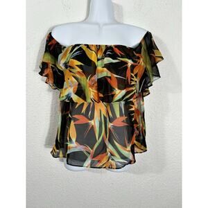 Show Me Your MuMu Top Size S Sheer Multicolor Floral Off Shoulder Chiffon